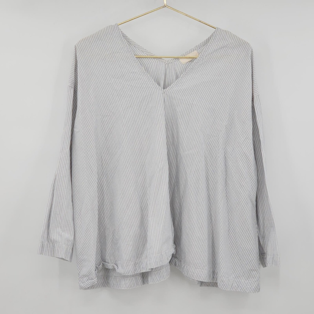 CP Shades Light Gray Pinstripe V-Neck Blouse